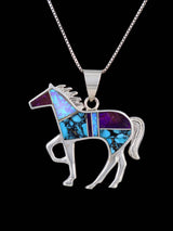 Native American Turquoise and Opalite Inlay Horse Pendant