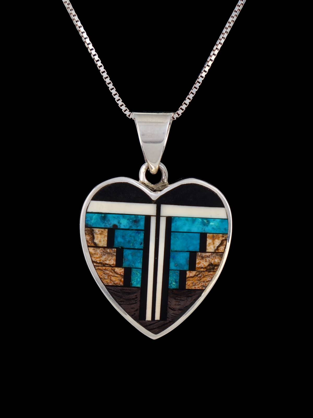 Native American Wooden Inlay Reversible Heart Pendant