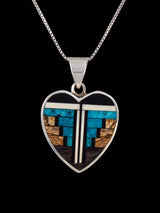 Native American Wooden Inlay Reversible Heart Pendant