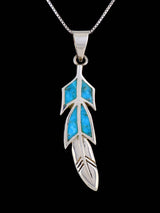 Native American Turquoise Inlay Feather Pendant