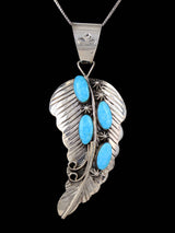 Turquoise Navajo Sterling Silver Sculpted Leaf Pendant