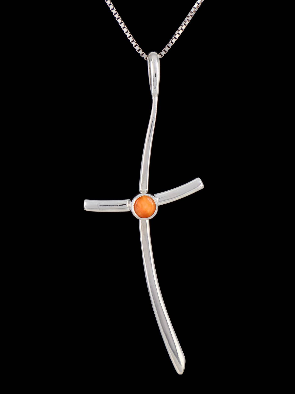 Native American Jewelry Sterling Silver Spiny Oyster Cross Pendant