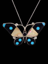 Nativo americano Zuni Inlay Penn Shell Mariposa Pin/Colgante