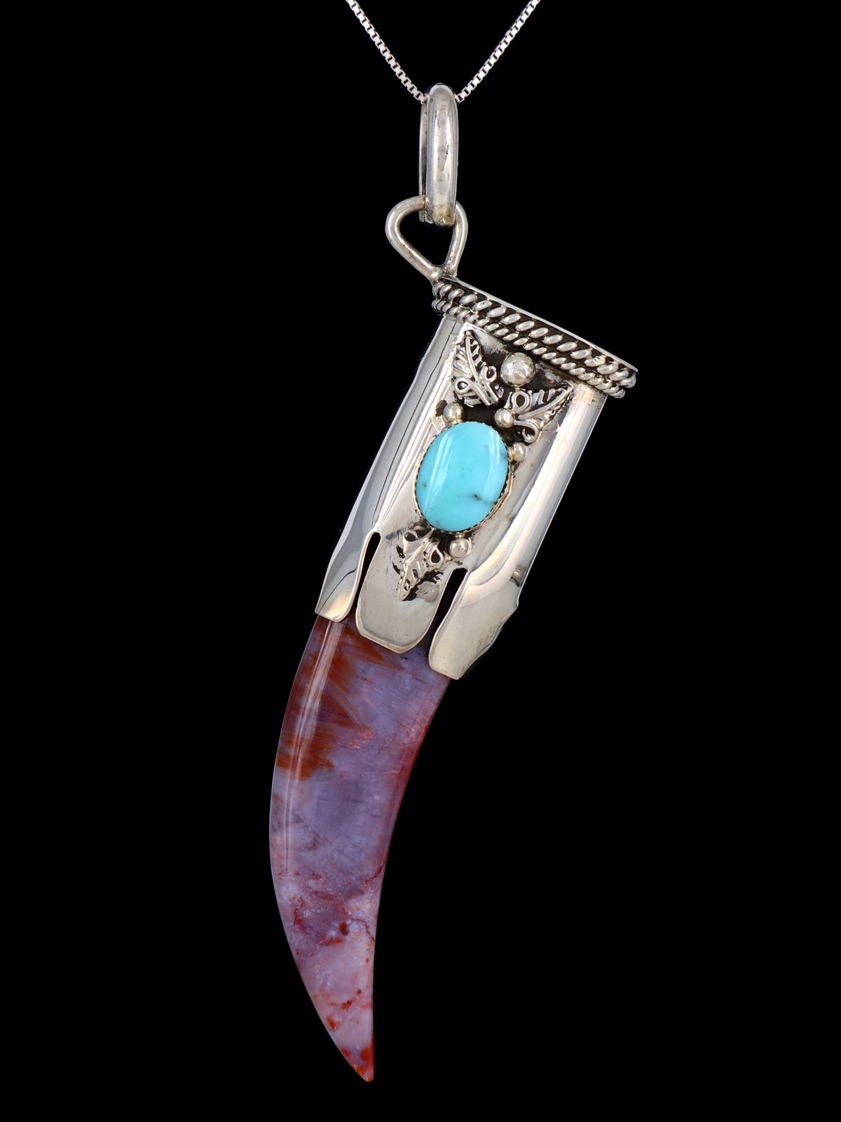 Navajo Sterling Silver Turquoise and Agate Claw Pendant