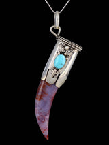 Navajo Sterling Silver Turquoise and Agate Claw Pendant