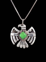 Green Mojave Turquoise Navajo Sterling Silver Thunderbird Pendant