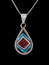 Pendentif amérindien Zuni Inlay Turquoise et Apple Coral