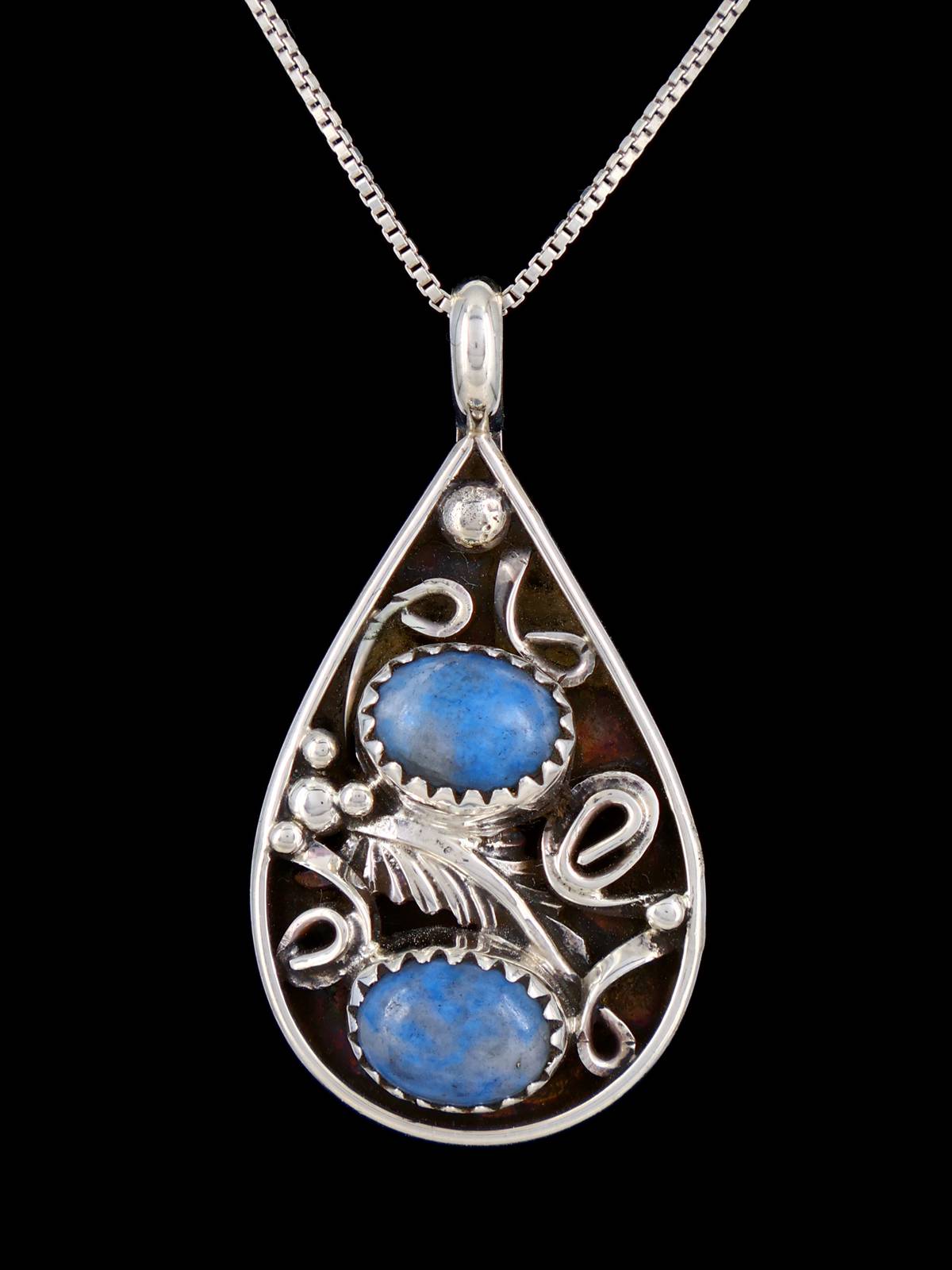 Navajo Jewelry Sterling Silver Denim Lapis Sculpted Pendant