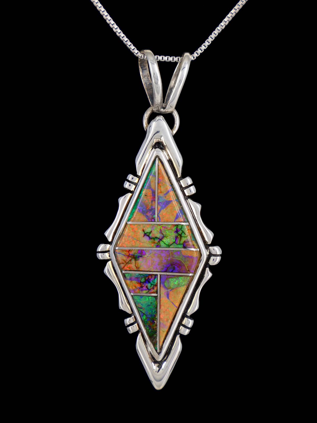 Native American Sterling Silver Spiderweb Opal Inlay Pendant
