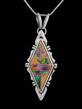 Native American Sterling Silver Spiderweb Opal Inlay Pendant