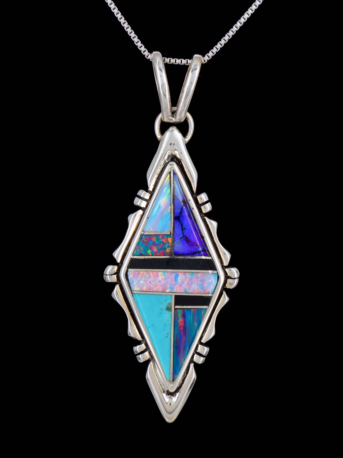 Native American Turquoise and Spiderweb Opal Inlay Pendant