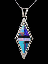 Native American Turquoise and Spiderweb Opal Inlay Pendant