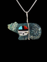 Serpentine Zuni Bear Fetish Pendant