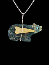 Serpentine Zuni Bear Fetish Pendant