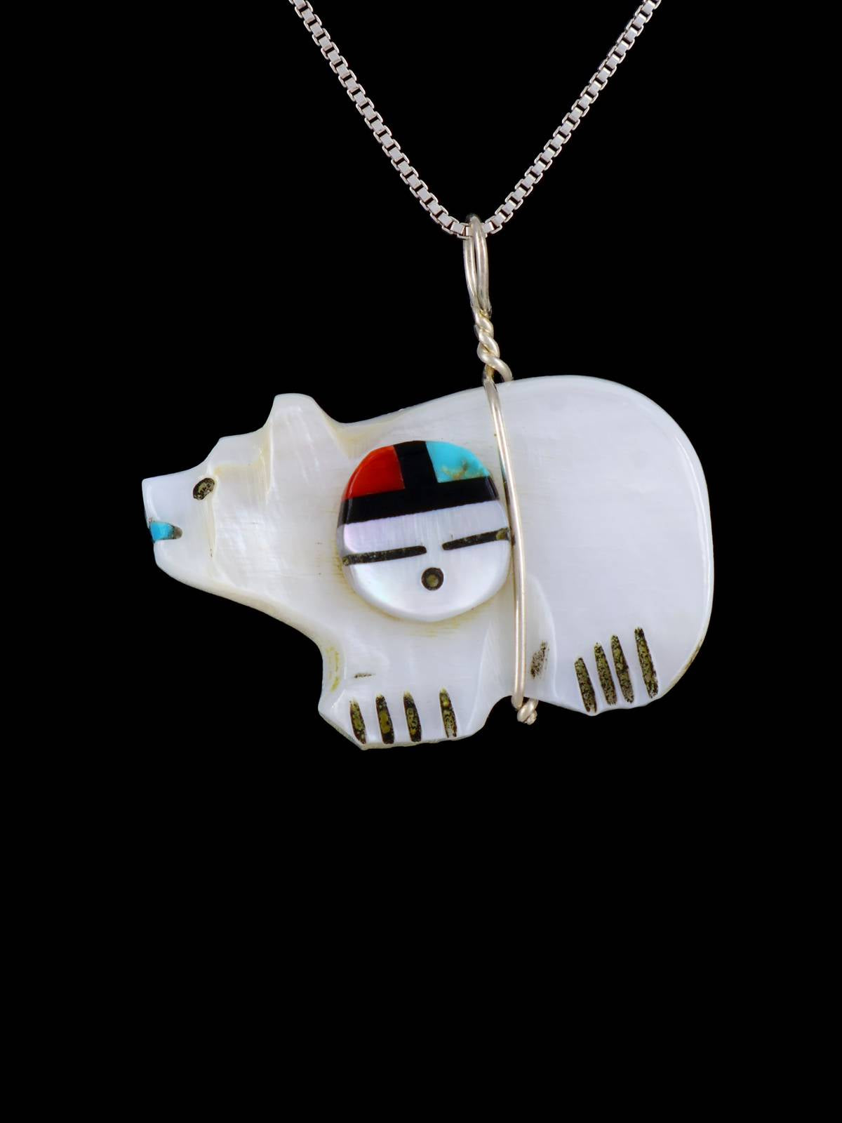 Mother of Pearl Zuni Bear Fetish Pendant