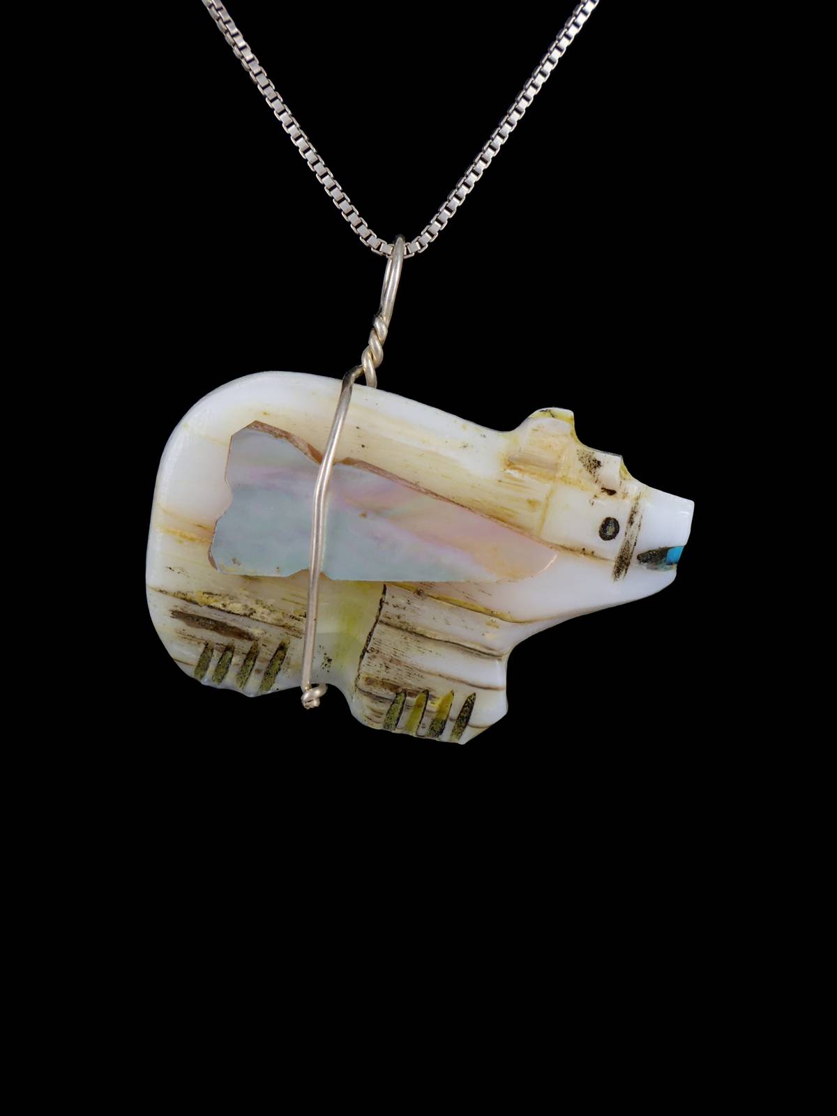 Mother of Pearl Zuni Bear Fetish Pendant