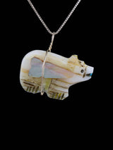 Mother of Pearl Zuni Bear Fetish Pendant
