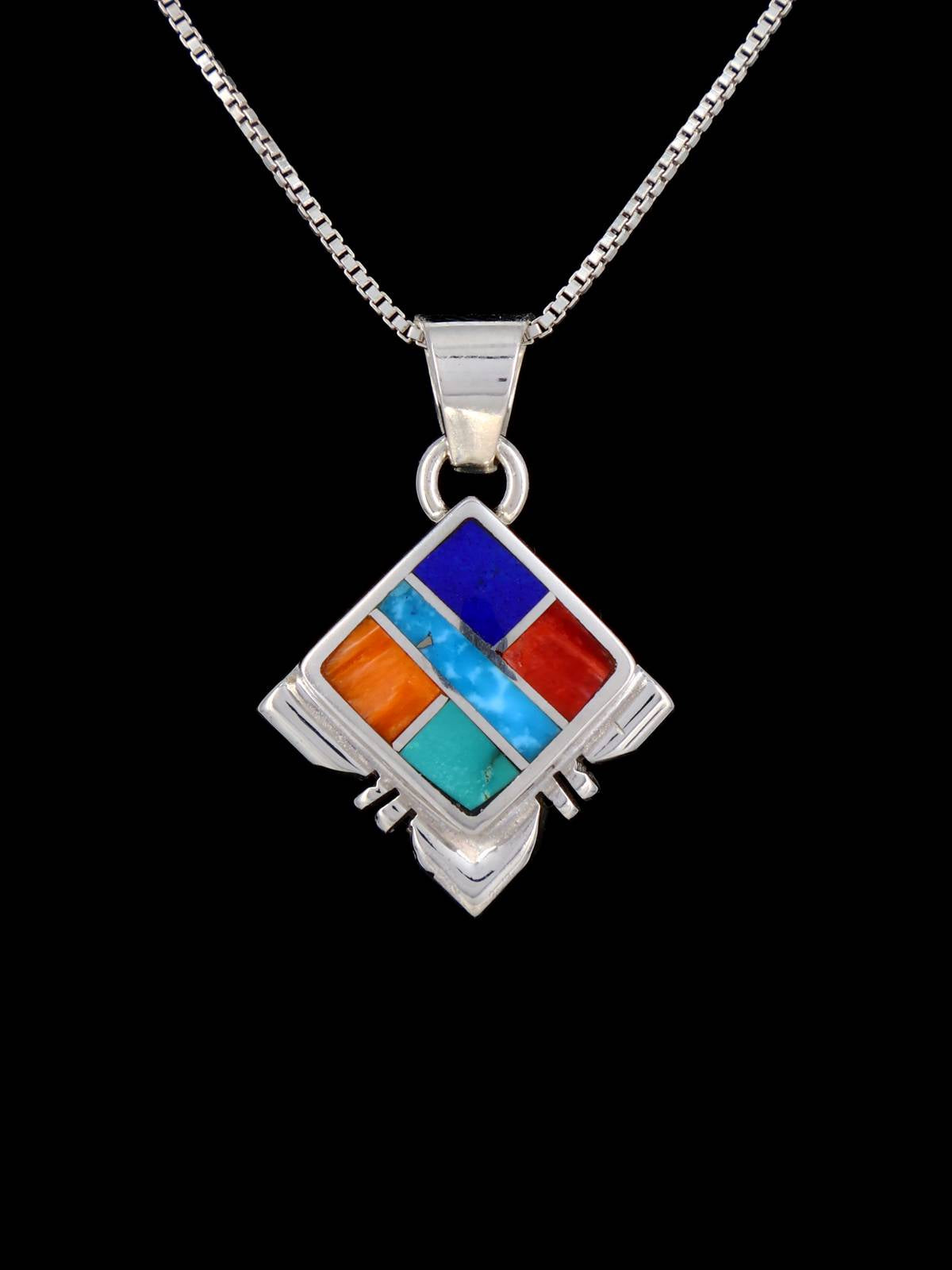 Colgante de plata de ley con incrustaciones navajo de turquesa y ostra espinosa
