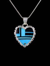Navajo Turquoise and Onyx Mosaic Inlay Heart Pendant