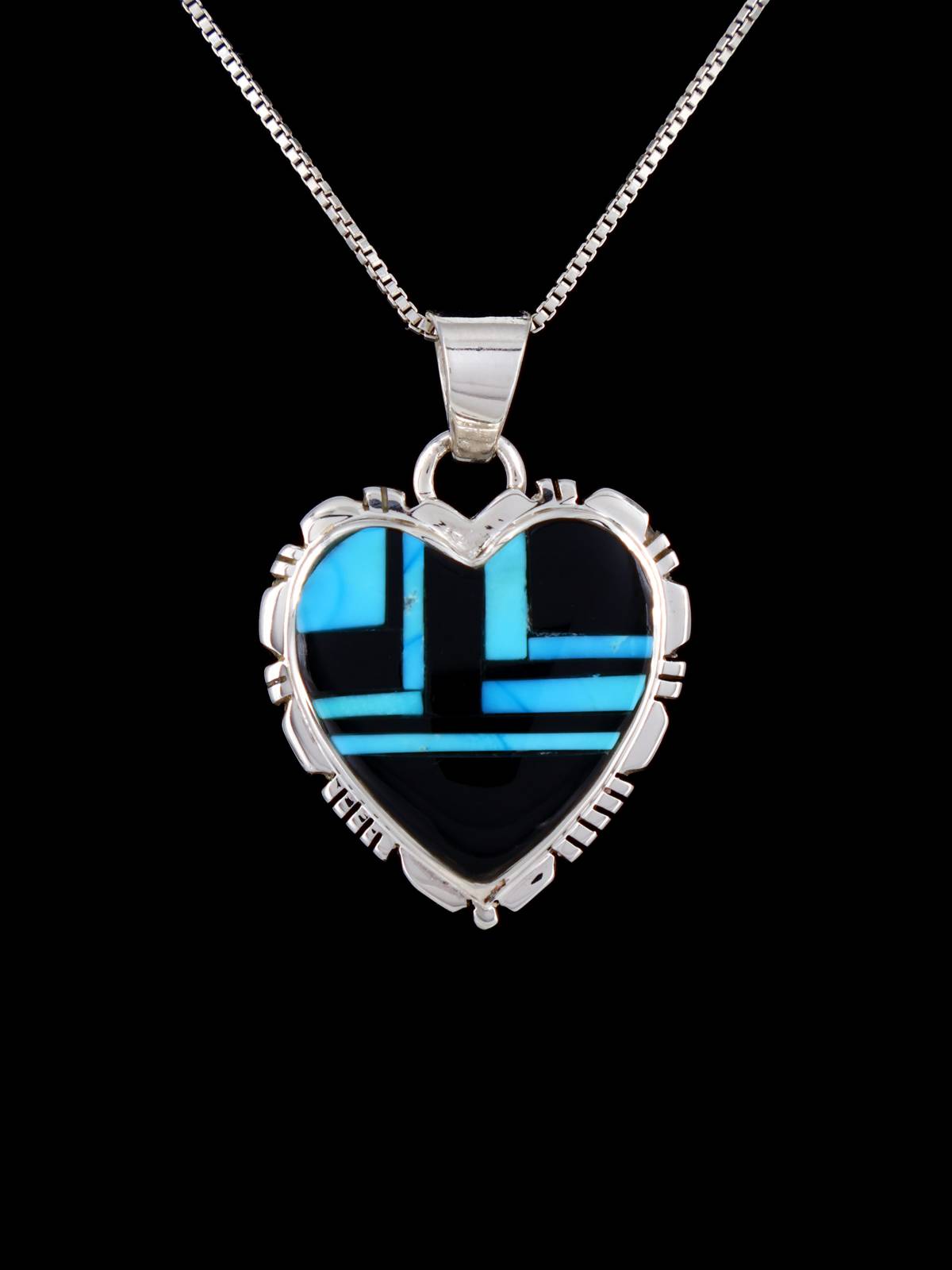 Pendentif incrusté de coeur en mosaïque turquoise Navajo