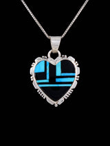 Pendentif incrusté de coeur en mosaïque turquoise Navajo