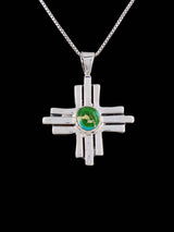 Bijoux amérindiens Pendentif Zia turquoise en argent sterling
