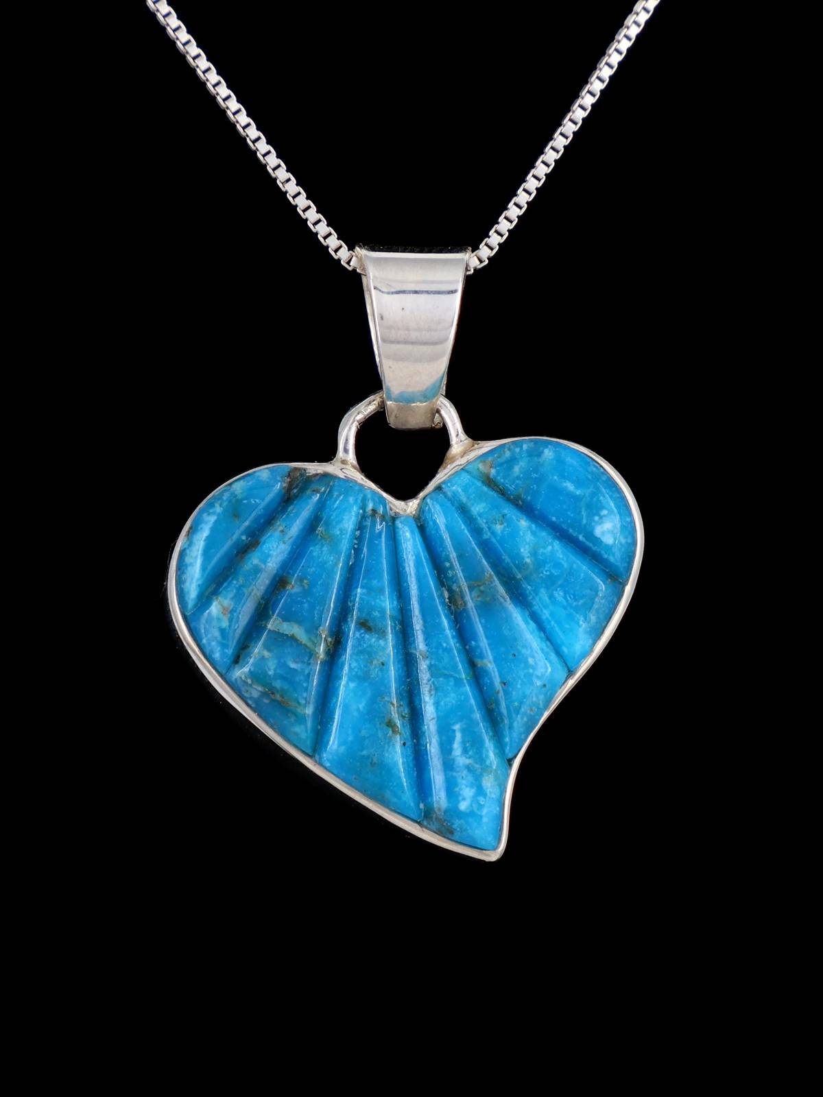Navajo Cobblestone Inlay Turquoise Sterling Silver Reversible Heart Pendant