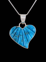 Navajo Cobblestone Inlay Turquoise Sterling Silver Reversible Heart Pendant