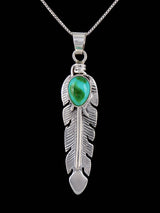 Pendentif plume turquoise en argent sterling Navajo Sonora Gold