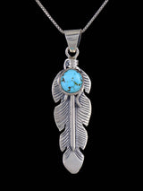 Navajo Crafted Sterling Silver Golden Hill Turquoise Feather Pendant