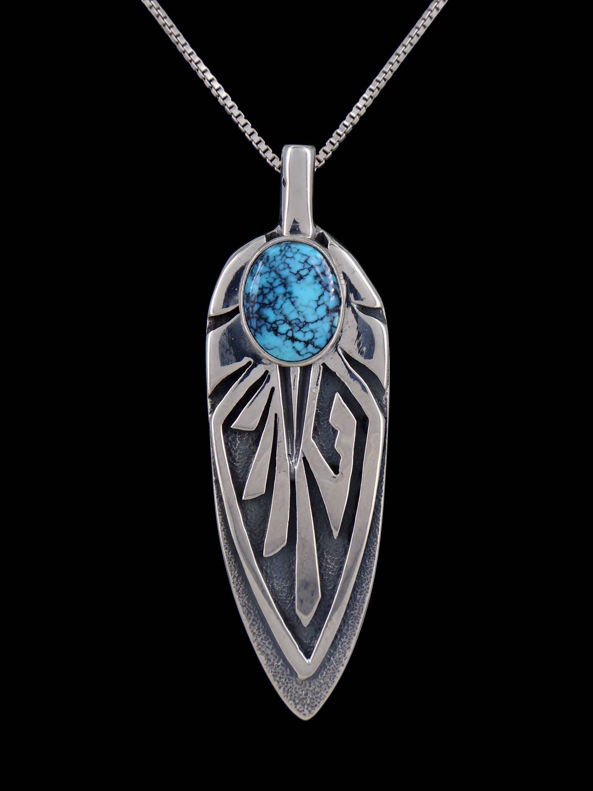 Navajo Sterling Silver Turquoise Feather Pendant