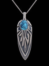 Navajo Sterling Silver Turquoise Feather Pendant