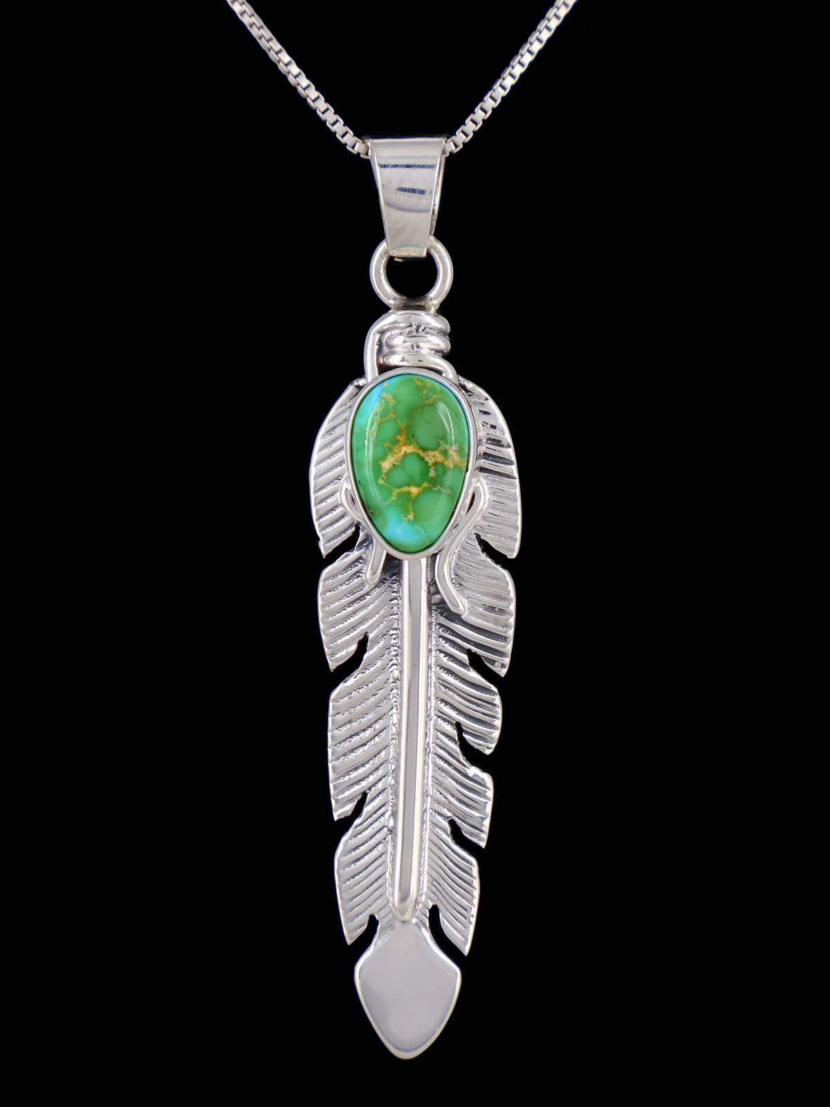 Colgante de pluma turquesa de oro de Sonora de plata de ley navajo