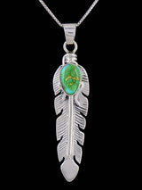 Colgante de pluma turquesa de oro de Sonora de plata de ley navajo
