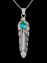 Navajo Sterling Silver Sonoran Gold Turquoise Feather Pendant