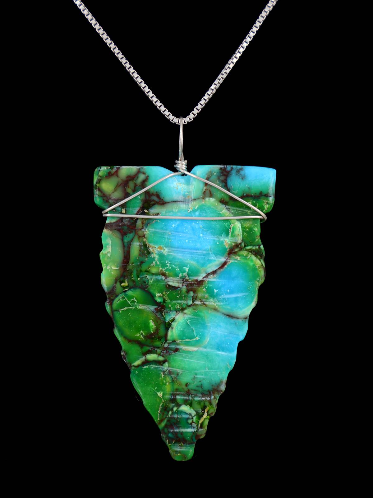 Pendentif tête de flèche turquoise en argent sterling Navajo