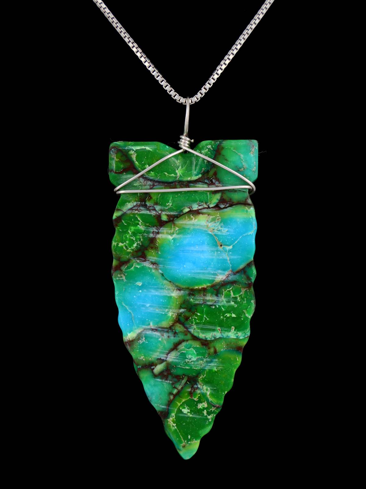 Navajo Sterling Silver Turquoise Arrowhead Pendant - PuebloDirect.com