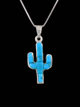 Native American Turquoise Cobblestone Inlay Cactus Pendant