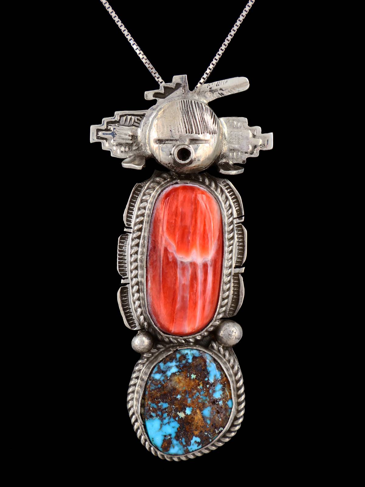 Colgante Kachina turquesa de plata de ley nativo americano