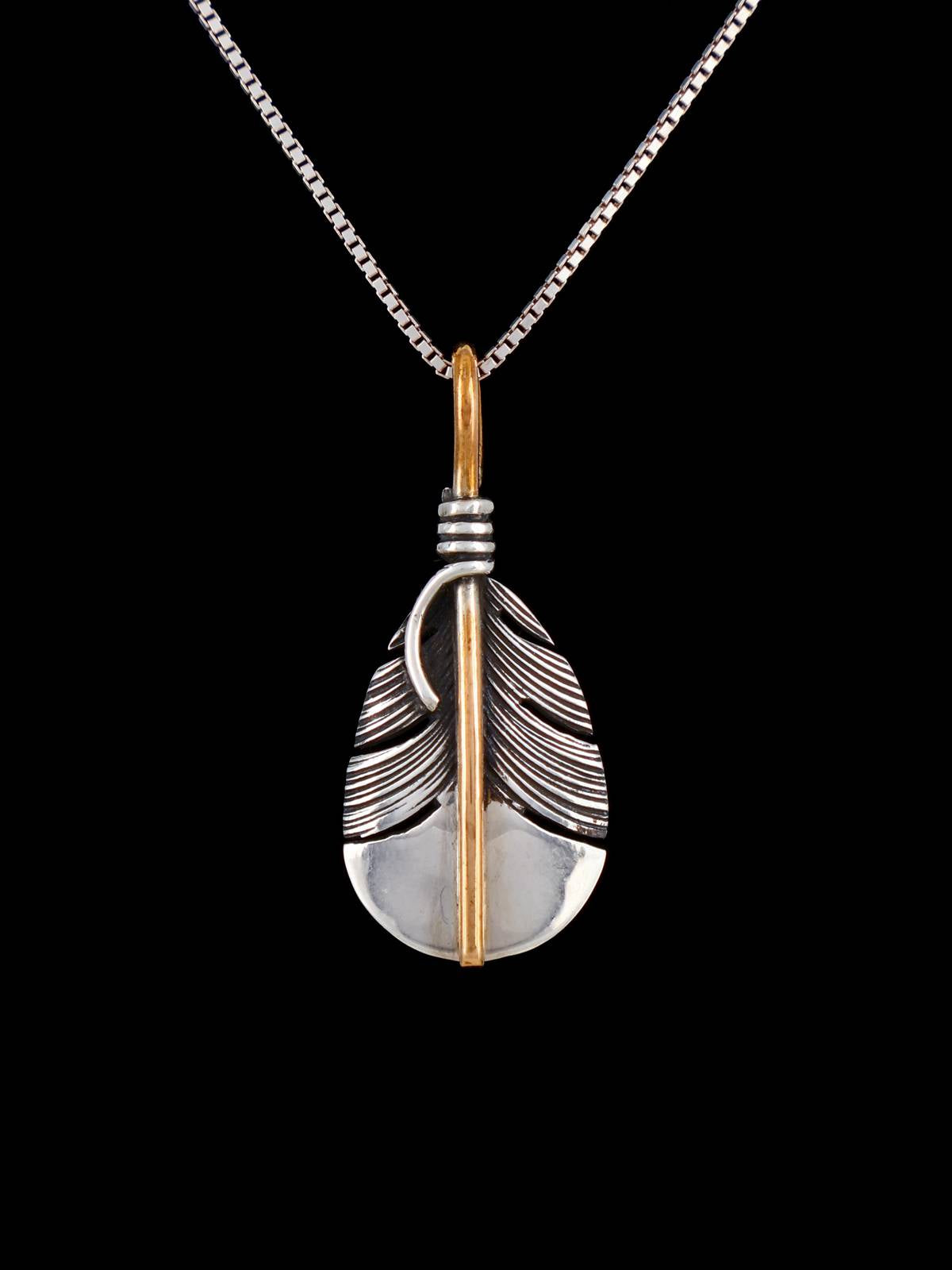 Native American Sterling Silver and 12kt Gold Feather Pendant