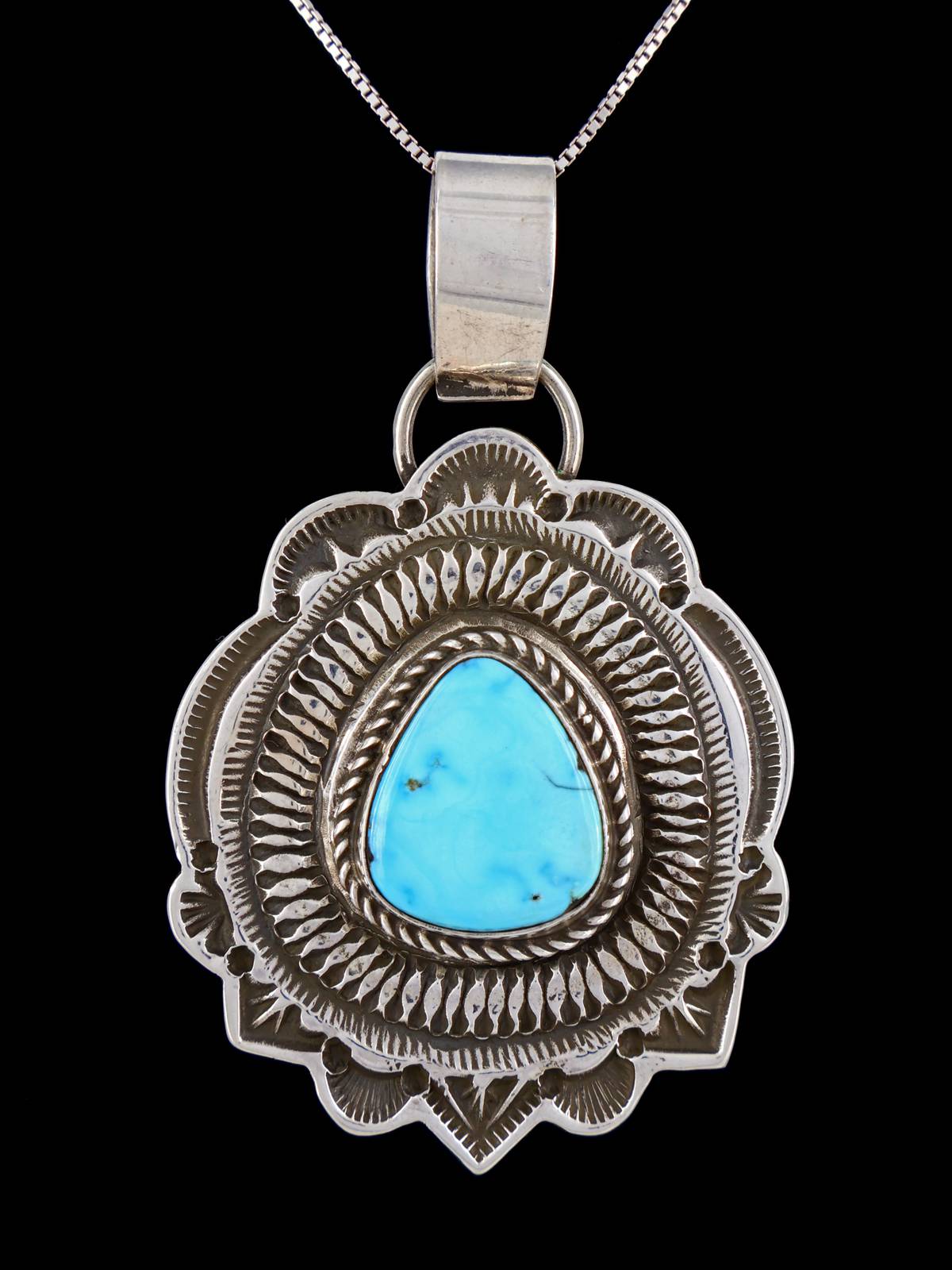 Turquoise Navajo Sterling Silver Sculpted Pendant