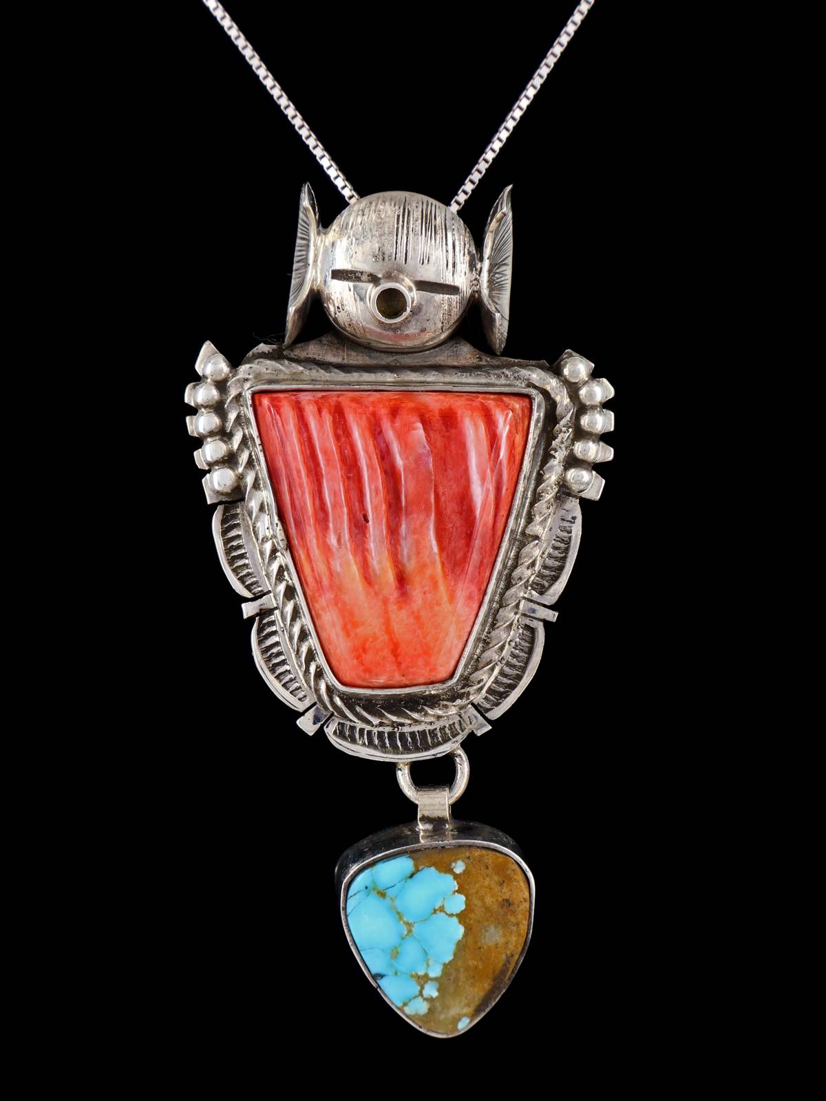 Colgante Kachina turquesa de plata de ley nativo americano