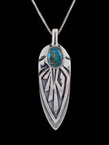 Navajo Sterling Silver Turquoise Feather Pendant