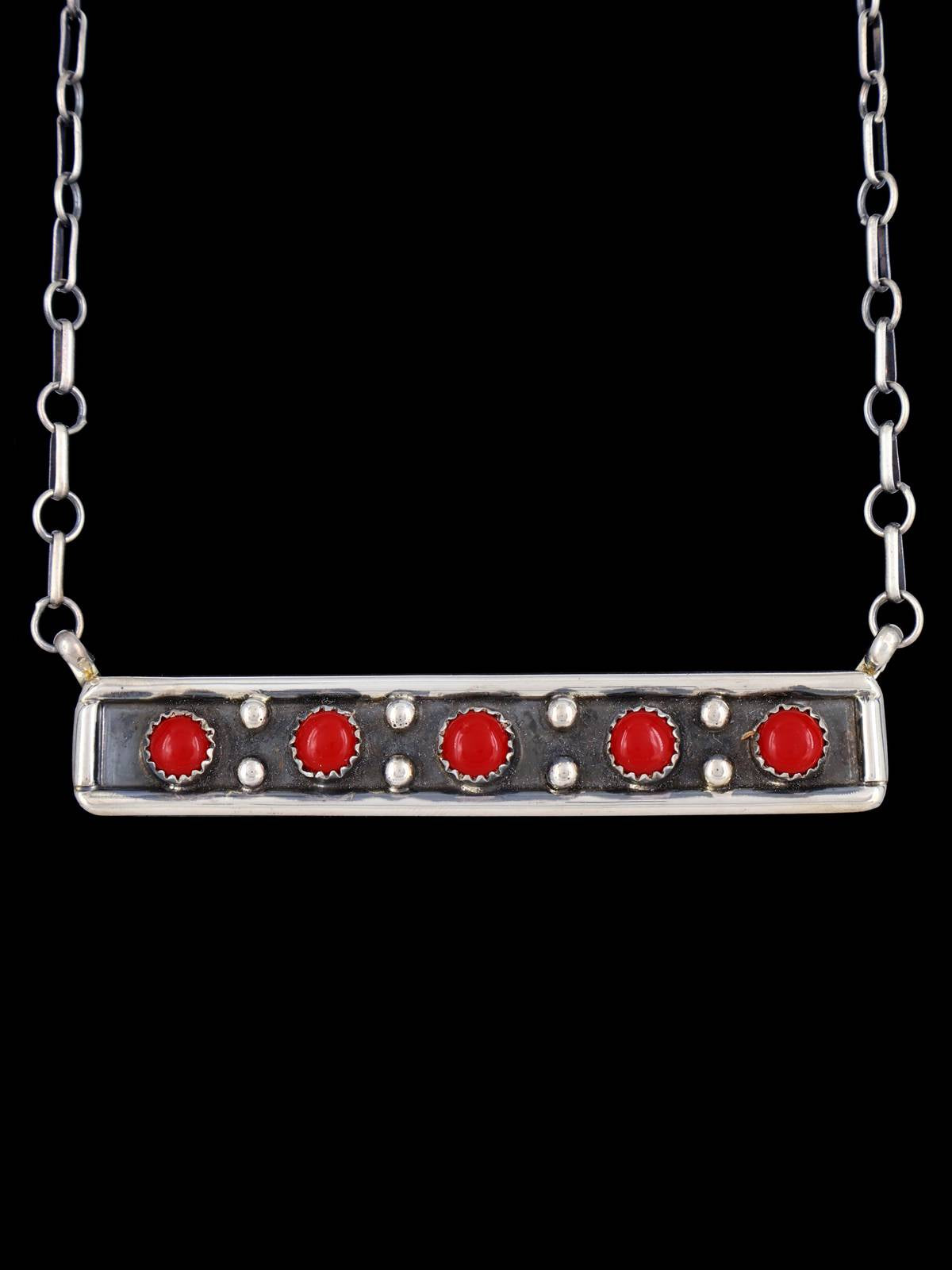 Navajo Coral Sterling Silver Bar Necklace