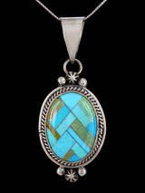 Turquoise Mosaic Inlay Sterling Silver Navajo Pendant