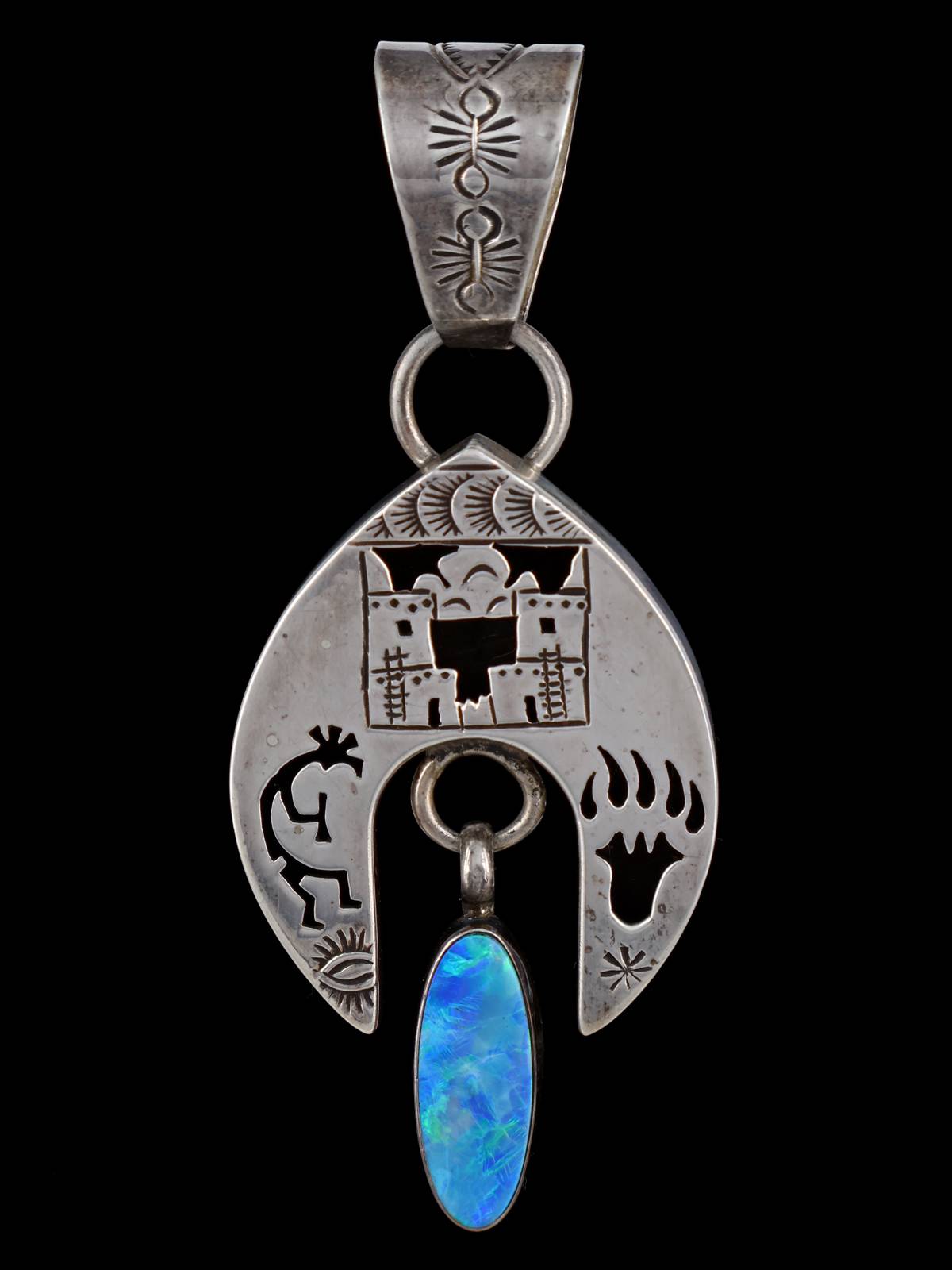 Vintage Navajo Opalite Sterling Silver Pueblo Pendant