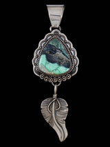 Mystic Sage Variscite Navajo Sterling Silver Feather Pendant