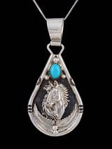 Navajo Sterling Silver 3D Turquoise Horse Pendant
