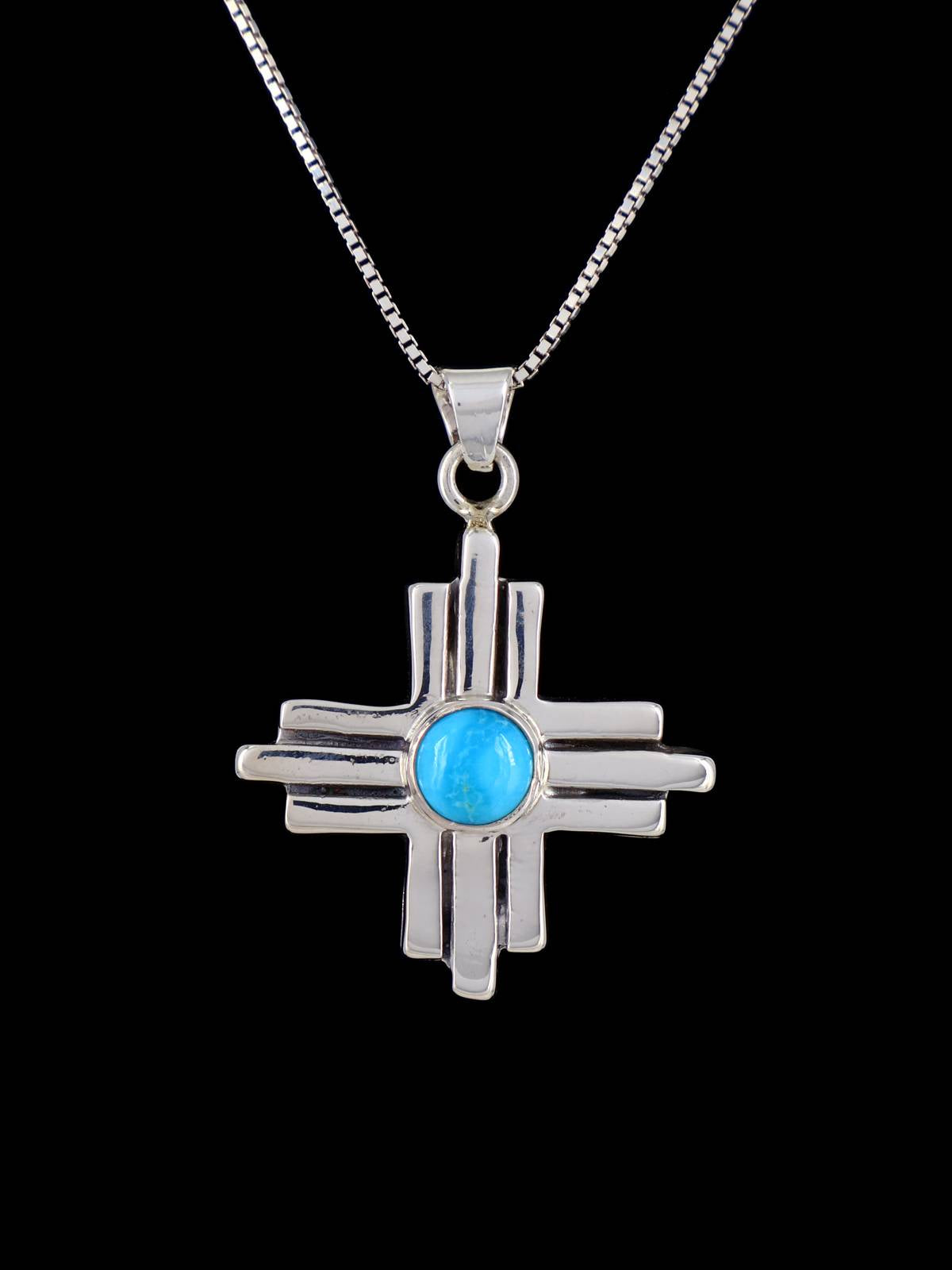 Native American Jewelry Sterling Silver Turquoise Zia Pendant