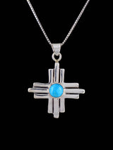 Native American Jewelry Sterling Silver Turquoise Zia Pendant